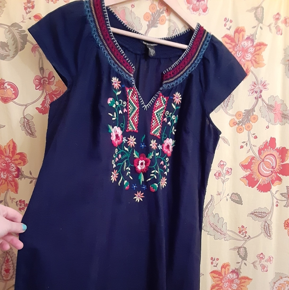 Lucky Brand floral embroidered blue top dress